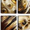 BLINFEIRU Modern Gold Abstract Canvas Wall Art Black and Gold Wall Decor for Living Room Bedroom Abstract Painting Pictures Home Office Artwork Framed Ready to Hang 12x12 Inch