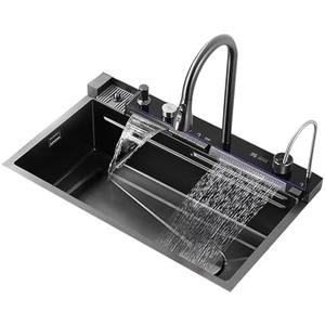 ZMNXAS Kitchen Sink-Single Bowl Deep Kitchen Sink,Stainless Steel Kitchen Sink,Black,with Cutting Board,RV,Workstation Sink,Bar,Garage,Laundry Room,Ledge and Accessories (Size : 80 * 50)
