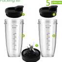 Blender Replacement Parts for Ninja, 24oz Ninja Blender Cups with To-Go Lids, 7 Fins Extractor Blade, Compatible with Nutri Ninja Auto iQ Blenders BL2012 BN801 BL480-30 BL640-30 BL642-30 NN100-30