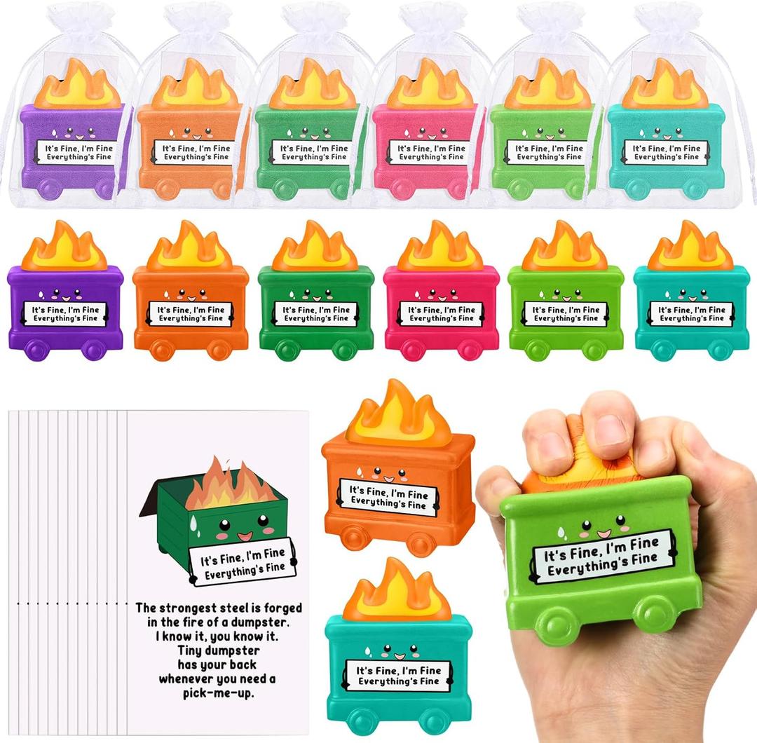 Hollowfly 12 Set Mini Dumpster Stress Balls Bulk Back to School Relief Gifts Motivational Inspirational Stress Balls Squeeze Appreciation Gift for Adult Employee Coworkers Staff Volunteer (Multicolor)