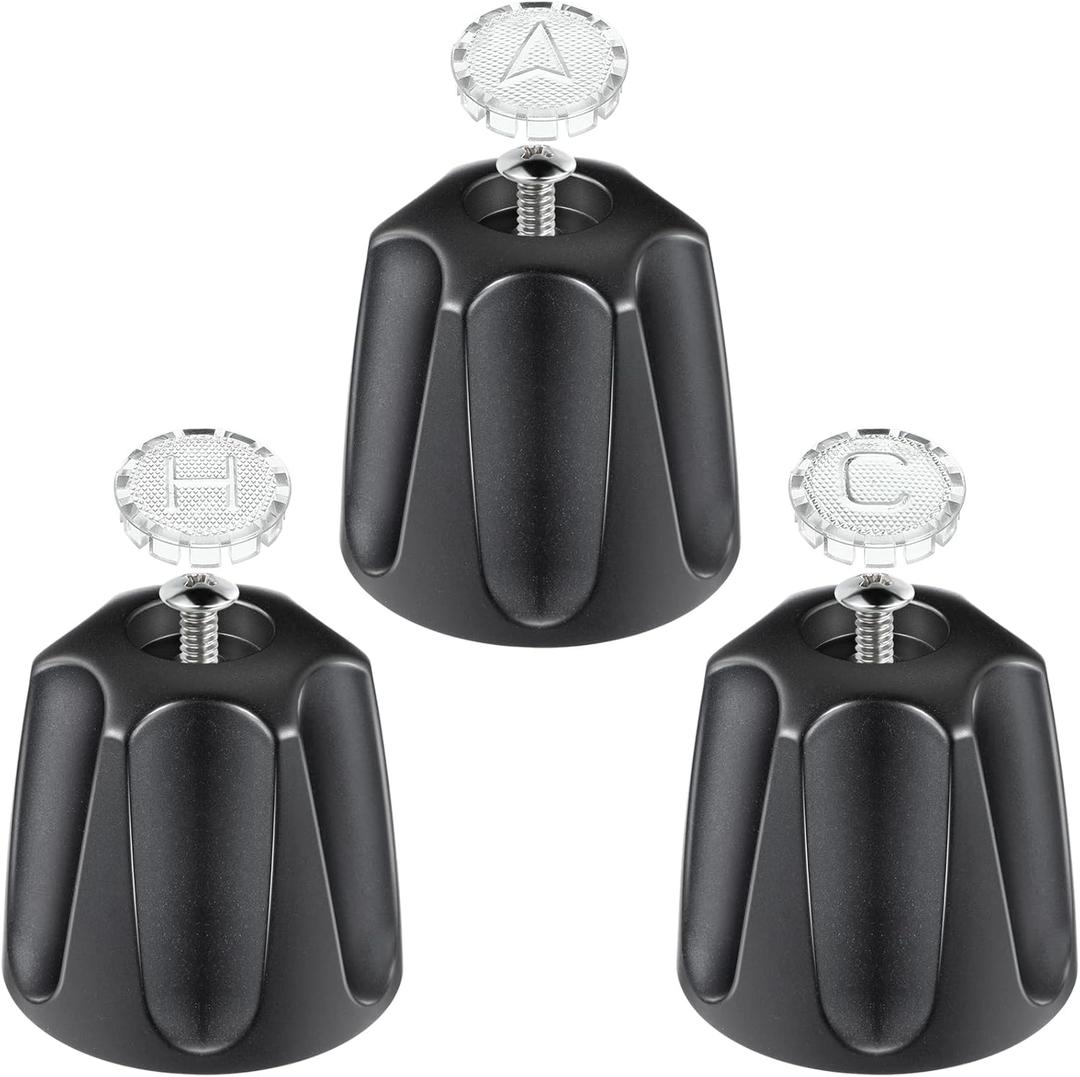 Dreyoo 3 Piece Metal Shower Knob Replacement Compatible with Price/Pfister Verve Tub Shower, Bathtub Faucet Handle Remodel Trim Kit Include 1 Hot 1 Cold 1 Diverter and 3 Screws (Matte Black)