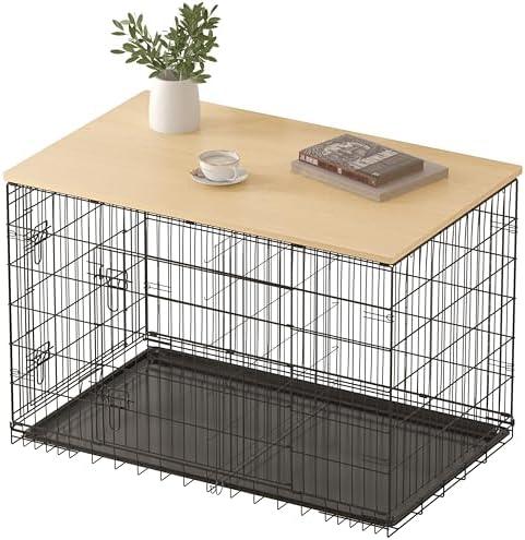 Piskyet Dog Crate Topper Wood Countertop for 48 42 36 30 24 inch Dog Cage, Dog Crate Cover,Dog Kennel Topper(Crate Not Include) (Original Wooden Color, for 30 Inch Crate)