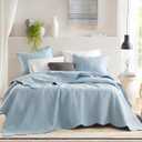 Madison Park Queen Quilt Set Damask Coverlet Set for Queen Size Bed, Cottage Oversized Quilt Set, Scallop Edge, All Season, Pre-Washed Cotton-Filled Queen Size Quilt, Tuscany, Full/Queen Blue 3 Piece
