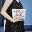 Just Love Purple And Butterflies Makeup Bag Canvas Organizer Zipper Pouch Heart Floral Butterflies Cosmetic Bag Present for Purple Butterfly Lovers Women