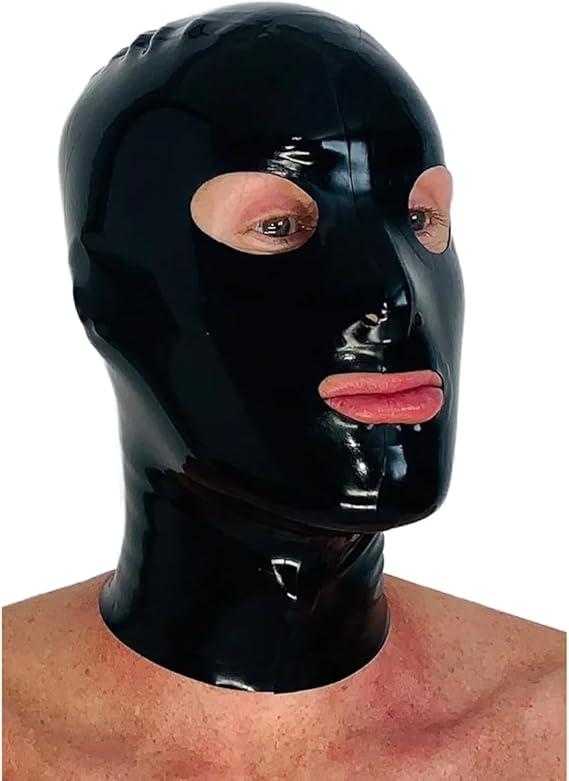 Black Latex Hood Mask,Latex Masks Full Face for Men Women,Rubber Mask Back Zipper Handmade Cosplay Costumes