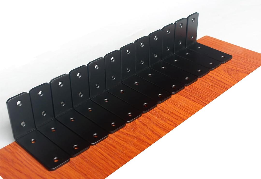 12 Pack - L 4" x H 3" x W1.5, 5mm Thick Black L Shelf Bracket, Iron Shelf Brackets, Metal Shelf Brackets, Floating Shelf, Shelf Supports with Screws