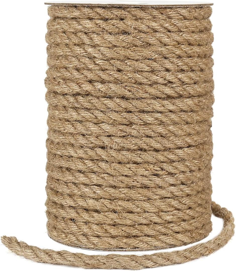 Tenn Well 8mm Jute Rope, 98 Feet 5/16 Thick Jute Cord Strong Rope Twine for Crafting, Gardening, Home Decoration, Cat Scratcher (8MM x 98FT)