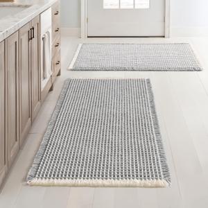 MIULEE Set of 2 Waffle Bathroom Rugs, Boho Bath Rugs Non Slip Washable, Super Absorbent Bath Mats, Ultra Soft Rubber Backed Shower Mats for Bathroom Floor, Tub, LightGrey & Cream, 18x30 Inch
