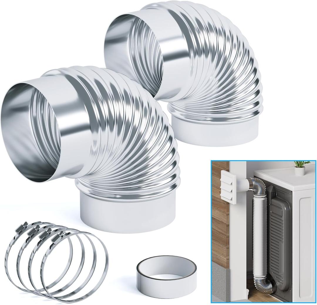 Air Jade 2 Pcs 90 Degree Dryer Vent Elbow, 4" Diameter Metal Elbow Vent Connector for Dryers, HVAC Duct Pipe Ductwork, Galvanized Dryer Vent Elbow Connector for Tight Space