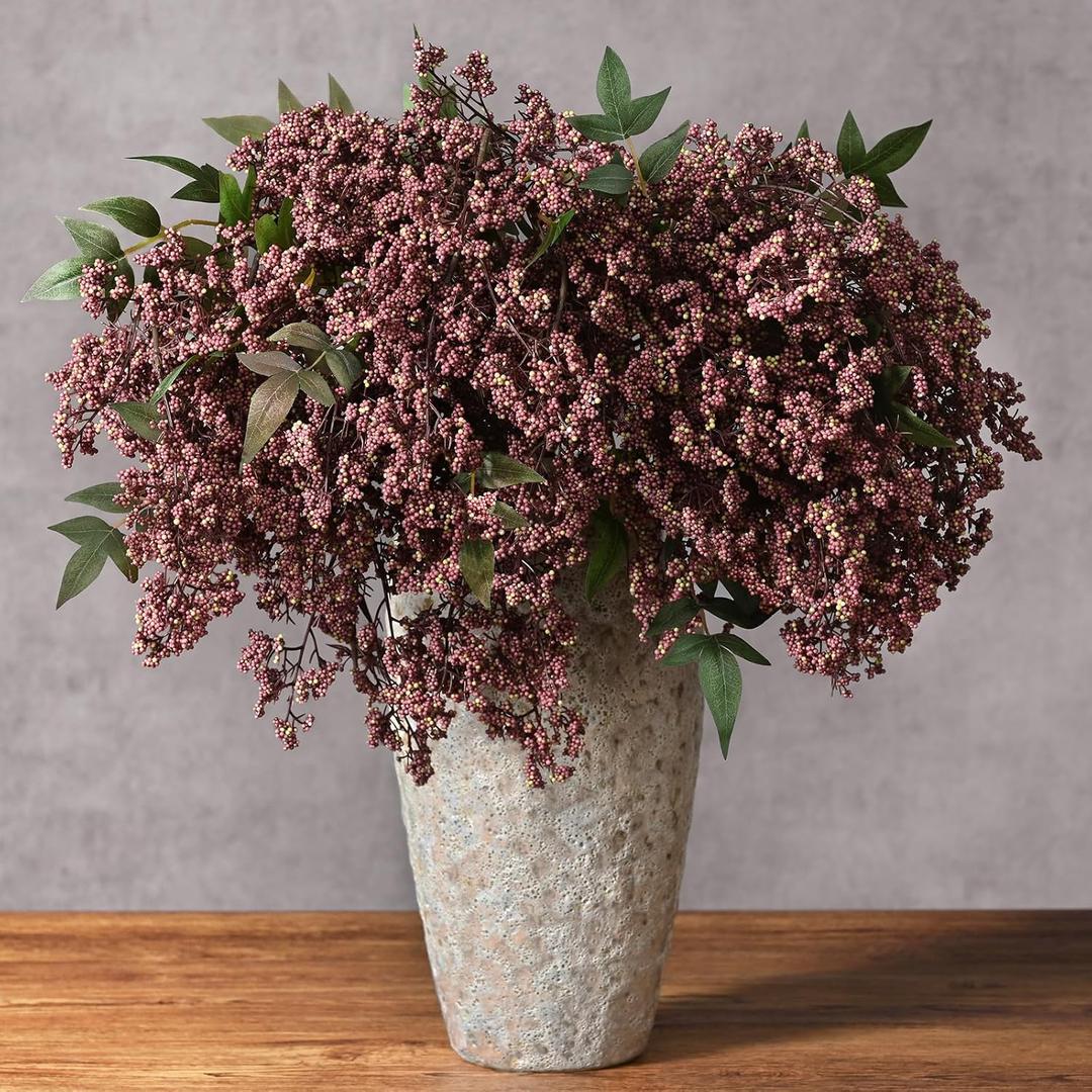 43In Faux Berry Stems for Vase, Artificial Nandina Branches Fall Decor Floral Picks Realistic Sedum Flower Greenery Stems for Wedding Holiday Farmhouse Harvest DIY Home Kitchen Decor, 3Pcs Dusty Plum