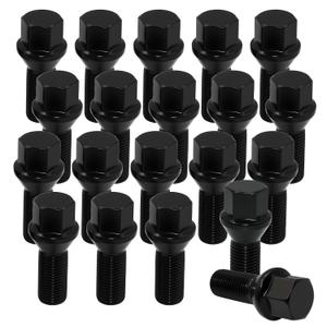 M14x1.5 Lug Bolts 17mm Hex, 28mm Thread Length, Compatible with A3 A4 A5 A6 A7 A8 S3 S4 S5 S6 S7 S8 Golf Beetle CC, Conical Bulge Seat, 20PCS, Black