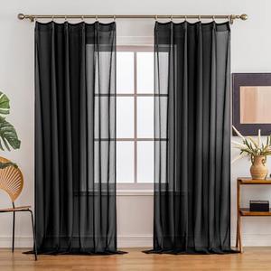 Pinch Pleated Sheer Curtains 108 Inch Length 2 Panels Set, Black Semi Voile Sheer Curtains for Bedroom Living Room Pinch Pleated Soft Touch Light Filtering Drapes(Black, 42 W x 108 L, 2 Panels)