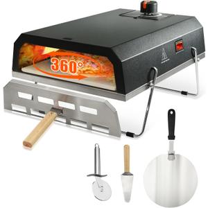 SafBbcue Outdoor Pizza Oven Stove Portable Propane Pizza Maker Gas Powered with Stone Baffle Door Peel and Cutter for Any Outdoor Kitchen Outside Camp Backyard Party Cooking, Black