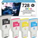 728 Ink Cartridges Compatible for HP 728 Ink Cartridge for F9J68A F9K17A F9K16A F9K15A DesignJet T830 MFP & T730 Large Format Plotter Printers (300-ml Matte Black,130-ml Cyan Magenta Yellow 4 Pack)