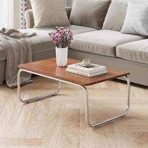 Mid-Century Modern Coffee Table, Rectangular Wood Coffee Table with U-Shaped Stainless Steel Legs, Minimalist Accent Table for Living Room, Bedroom, Office, Easy Assembly, Walnut 32"