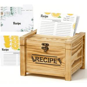 Youeon Wooden Recipe Box with Cards and Dividers, 100 Pcs 4x6 Lemon Recipe Cards & 24 Dividers, Wood Recipe Organizer with 3 Display Slots, Wedding, Bridal Shower & Housewarming Gift