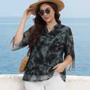 Betu Women's Plus Size Tops 3/4 Ruffle Sleeve Casual Work Mesh Blouses Printed Tunics Shirts (XXL)