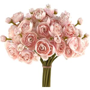 24Pcs Ranunculus Artificial Flower Faux Silk Mini Ranunculus Flowers for DIY Bouquet,Bulk Fake Wedding Filler Flowers for Centerpieces Arrangements Bridal Shower Decorations, Pink