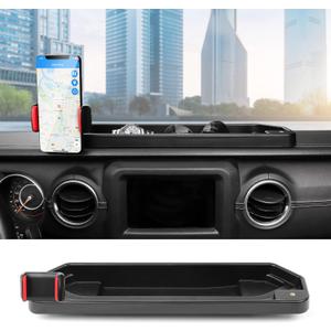 CheroCar JL Dash Multi-Mount Phone Holder Stoage Tray Cellphone System Kit fits for 2018-2022 Jeep Wrangler JL, fits for 2020-2025 Jeep Gladiator JT (Black)
