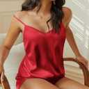 Ekouaer Satin Pajama Sets for Women 2 Piece Silky Cami Pj Set Soft Nightwear Lingerie Sleepwear Set (Small, Red)