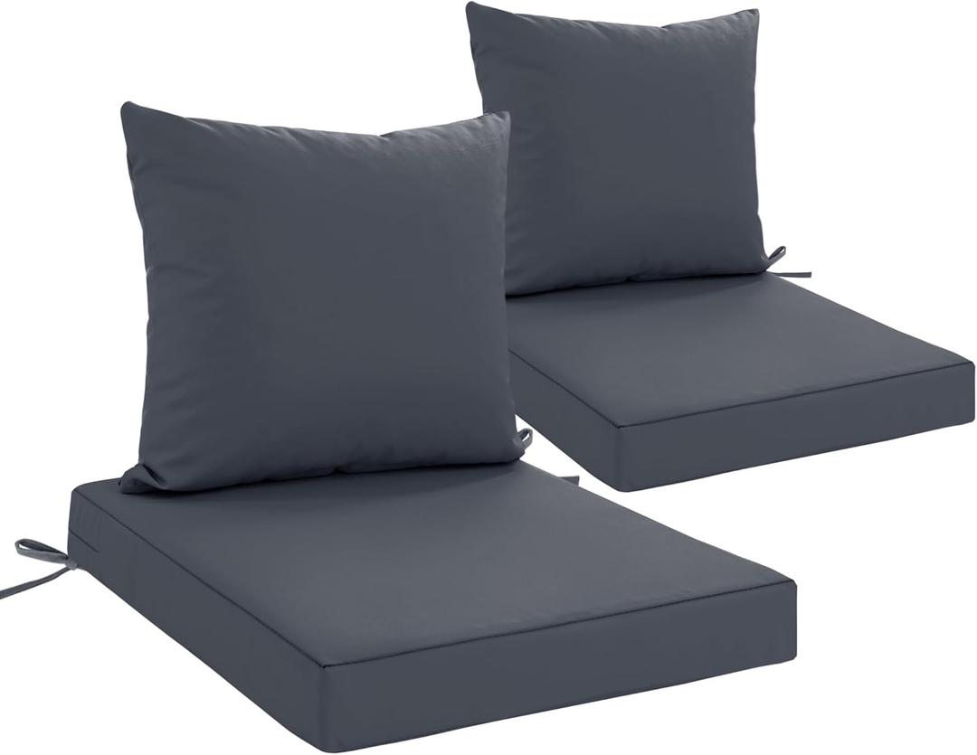 Outdoor Cushions for Patio Furniture, Waterproof Outdoor Chair Cushion w/Fade-Resistant, Removable & Machine-Washable Cover, 22x22 Inch, Deep Seat Sofa/Couch Pad Replacement Set of 2, Dark Grey