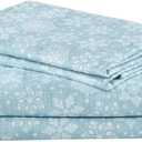 Comfort Spaces Cotton Flannel Sheets Full Size, Ultra Soft Flannel Sheet Set with 12" Elastic Pocket , Novelty Print Warm Flannel Bedding, Blue Snowflakes 4 Piece