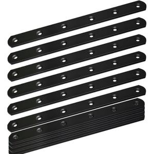 12Pack Straight Brackets Black, 8Inch 200MM Mending Plate Metal Brackets for Brace, Heavy Duty Joining Plates for Wood Fence Bookcase Cabinet, Straight Brace Repairing Mending Plates