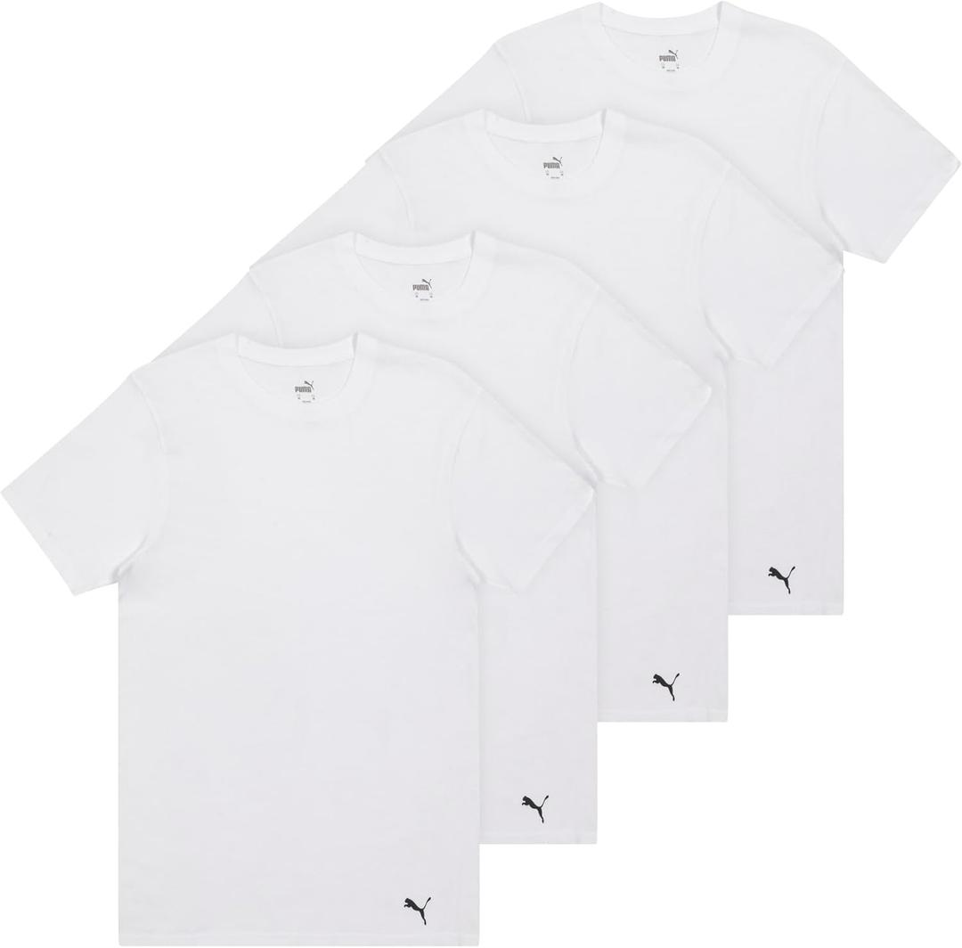 Puma Men's 4 Pack Cotton Crewneck Short Sleeve T-Shirt (White, XL)