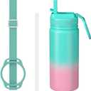 MURRICON 16oz Kids Water Bottle for School,Stainless Steel Water Bottles Kids with Straw,Vacuum Insulated Water Bottle for Kids,Gifts for Boys and Girls,GreenPink