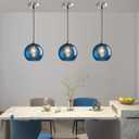 Modern 3-Pack Glass Globe Pendant Lights, Blue Modern Pendant Lighting for Kitchen Island, Clear Glass Hanging Lamps for Dining Room Living Room Bedroom, Small 5.9 Inch Fixture (Bulbs Not Included)