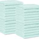 Amazon Basics face Towels for bathroom, 100% Cotton Extra Absorbent washcloth, Fast Drying - salon towel - 24 Pack Ice Blue (12 x 12 inches)