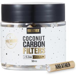 Breather - 50 pcs Super Slim 5.3MM Coconut Activated Charcoal Filters with Ceramic caps