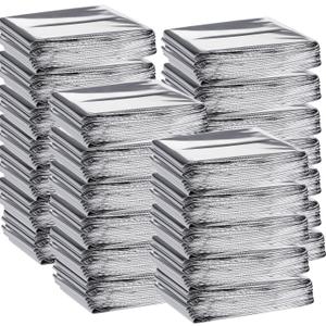 Macarrie 100 Pack Emergency Thermal Blankets Silver Foil Survival Blanket Kit for Outdoors, Camping, Hiking, Homeless, First Aid