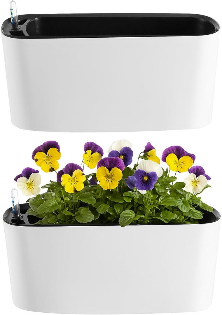 2 Packs 16 Inch Large Rectangular Self Watering Pots for Indoor Plants Window Planter Box Rectangle Planters Plastic Plant Pots Flower Box Windowsill Planter Long Planters for Herb& Vegetable, White