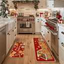 Baccessor Christmas Gingerbread Kitchen Rugs Set of 2,Red Gingerbread House Xmas Winter Snowman Kitchen Mats Washable Non Slip for Floor Hallway Laundry Sink Holiday Home Decor 17x29 and 17x47 Inch