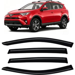 Rain Guards for 2013-2018 Toyota Rav4, Out-Channel Window Visor Shields Vent Deflector Shade Wind Dark Smoke 2014 2015 2016 2017 13 14 15 16 17 18, Tape-On Outside-Mount, 4PCS