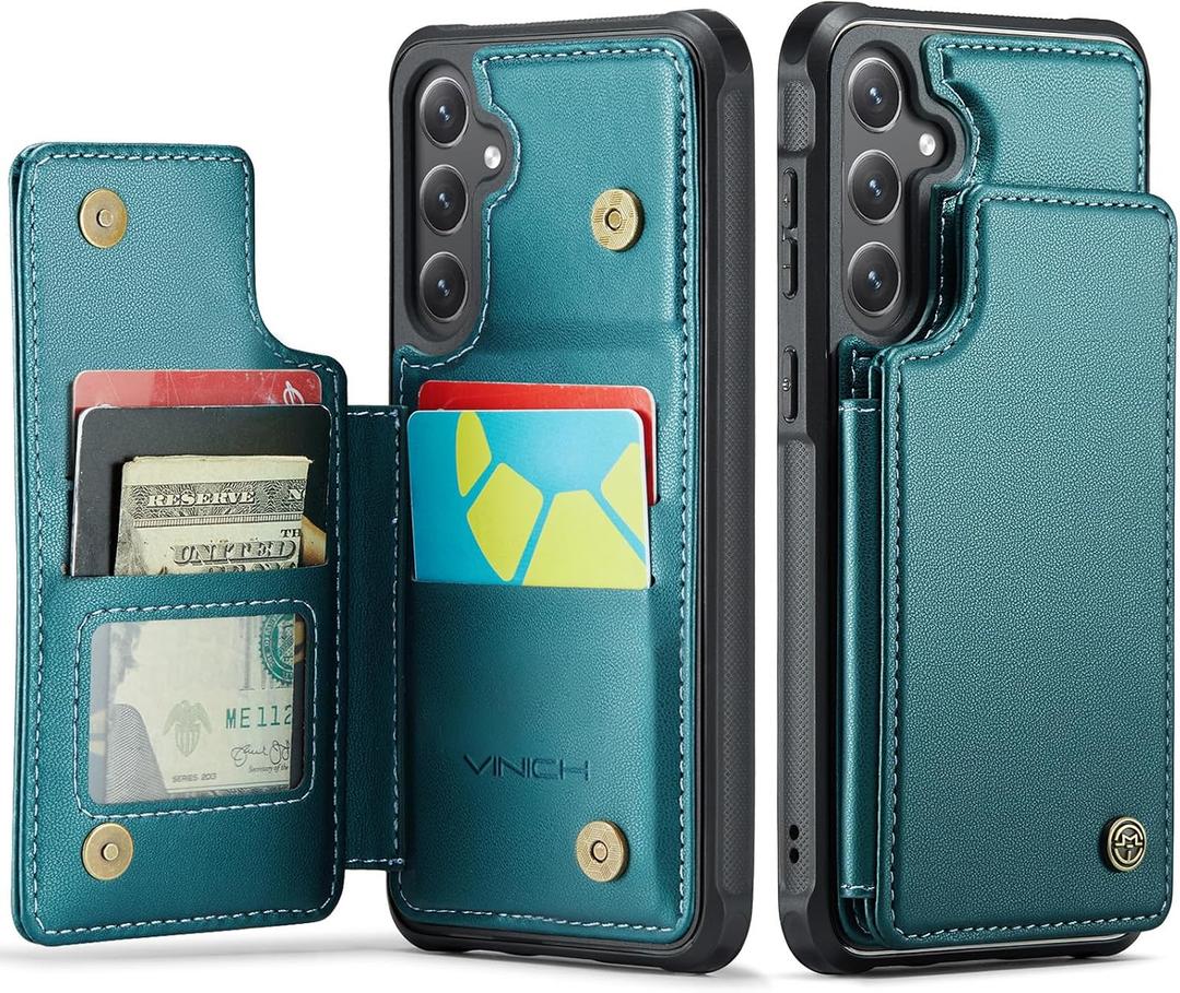Vinich for Samsung Galaxy S26 Plus Wallet Case with Card Holder, RFID Blocking Credit Slots Kickstand Shockproof Phone Cover for Women Men, Bluish Green