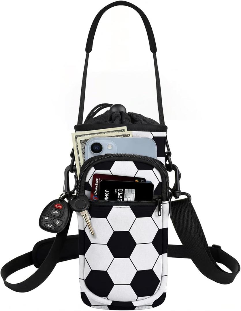 Water Bottle Holder with Strap, Water Bottle Carrier Bag with Phone Pocket, Shoulder Hand Strap Insulated Neoprene 32/40 oz Water Bottle Sleeve for Walking Hiking Camping Gym