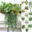 Giegxin 18 Pcs Outdoor Artificial Plants Flowers UV Resistant Fake Bushes Greenery Stems Faux Shrubs for Outdoor Window Box Patio Porch Yard Decor(Plant)