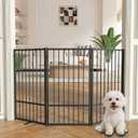 SNUOWU Full Metal Freestanding Dog Gate with Door, 36''Height Foldable Pet Dog Fence for Indoor & Outdoor, 3 Panels Extra Wide Free Standing TallDog Gates for Doorways,House,Stairs,Porch,Deck,Yard, 【3 Panels】60"W*36H", Black