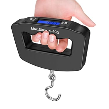 Flexzion Digital Luggage Scale, Baggage Weight Scale, 110 Lb (50 Kg) with 10g Deviation, Portable Handheld Suitcase Weight Scale with Hook for Travel, Fish Weighing, Black