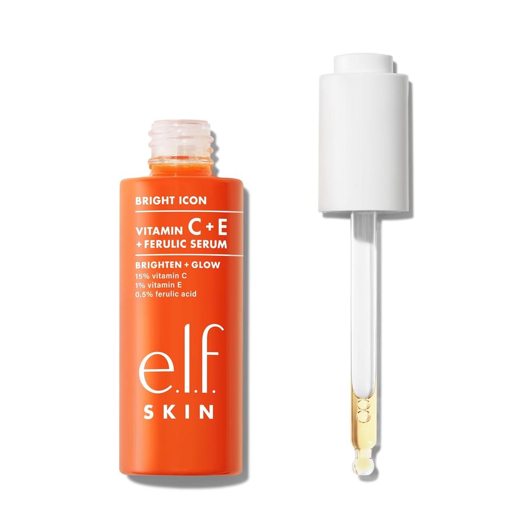 e.l.f. SKIN Bright Icon Vitamin C + E + Ferulic Serum, Brightening & Soothing Face Serum, Helps Even Skin Tone, Vegan & CrueltyFree, 1 fl oz