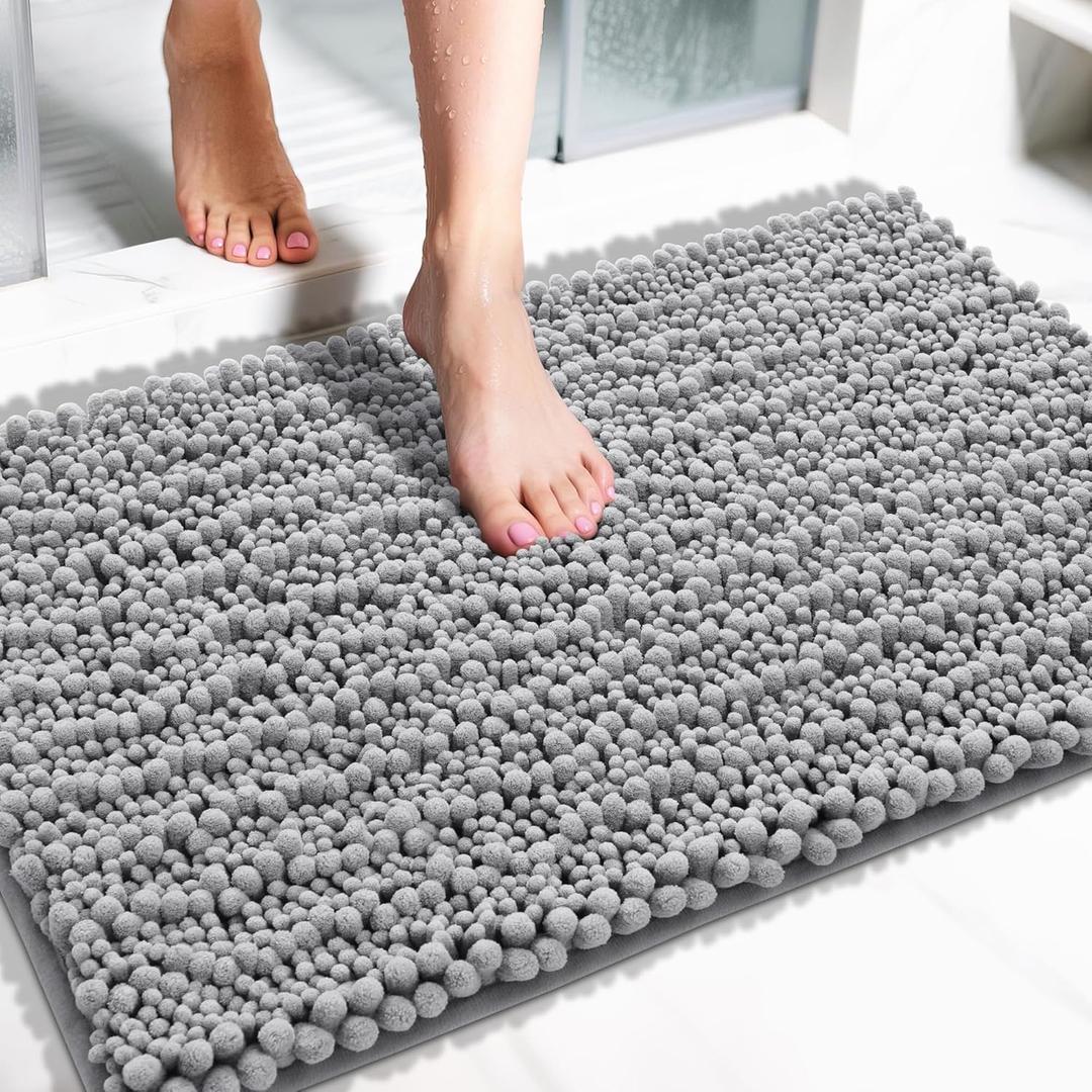 Yimobra Large Bathroom Rugs Non Slip Washable 36x24 Inch - Ultra Soft Absorbent Chenille Bath Mat, Quick Dry Shaggy Floor Carpet for Tub Shower, Gray Home Decor Accessories (Grey)