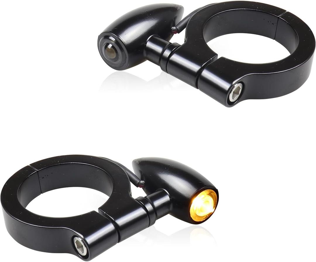Universal Motorcycle Front Fork Mounting LED Turn Signals Lights 12V Amber Blinkers W/Mounting Bracket for Honda Harley Yamaha Suzuki Kawasaki
