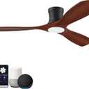 Hoenofly 52 Smart Wood Flush Mount Ceiling Fans with Lights Remote,Quiet DC Motor,Outdoor Indoor Low Profile Ceiling Fan,Voice WIFI Alexa App Control,Dimmable,6-speed,for Modern Bedroom Patio