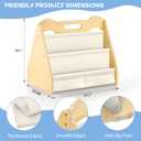 Solid Pine Wood Kids Bookshelf, Double-Sided Nursery Book Shelves, Portable Toddler Bookshelf, Montessori Bookcase, Book Shelf for Kids Rooms, Childrens Book Storage Display for Bedroom Classroom, Cream
