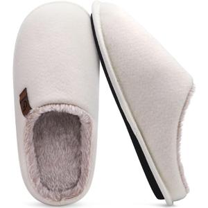 COFACE Mens Cozy Memory Foam Scuff Slippers Casual Slip On Warm House Shoes Indoor/Outdoor Sandal Slippers With Arch Support Rubber Sole Size 7-15 (Beige)