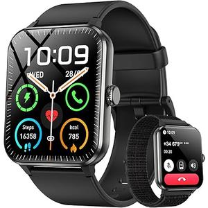 Blackview 2026 Smart Watch Answer Make Calls, Fitness Watch for Men and Women with Heart Rate/SpO2/Sleep Monitor 2 Straps, 100+ Sports Modes, IP68 Waterproof Activity Tracker for Android, iPhone, Black