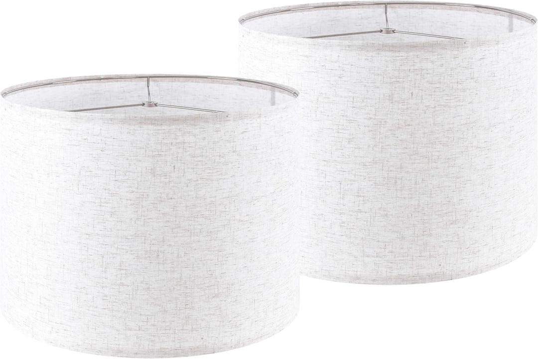 Burlap Lamp Shades Set of 2 Large Durm Lamp Shade 16" Top x 16" Bottom x 12" High (SpiderModern Lampshade for Table and Bedside Lamp - By PAPAYA