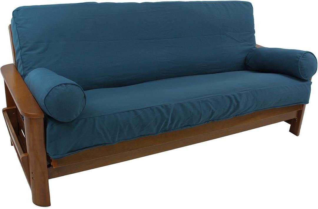 Blazing Needles Solid Twill 8" to 9" Futon Cover Set with 2 Bolster Pillows (Set of 3), Full, Indigo